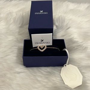 Swarovski Rose Gold Pare Crystals Heart Una Slide Bracelet Original New
